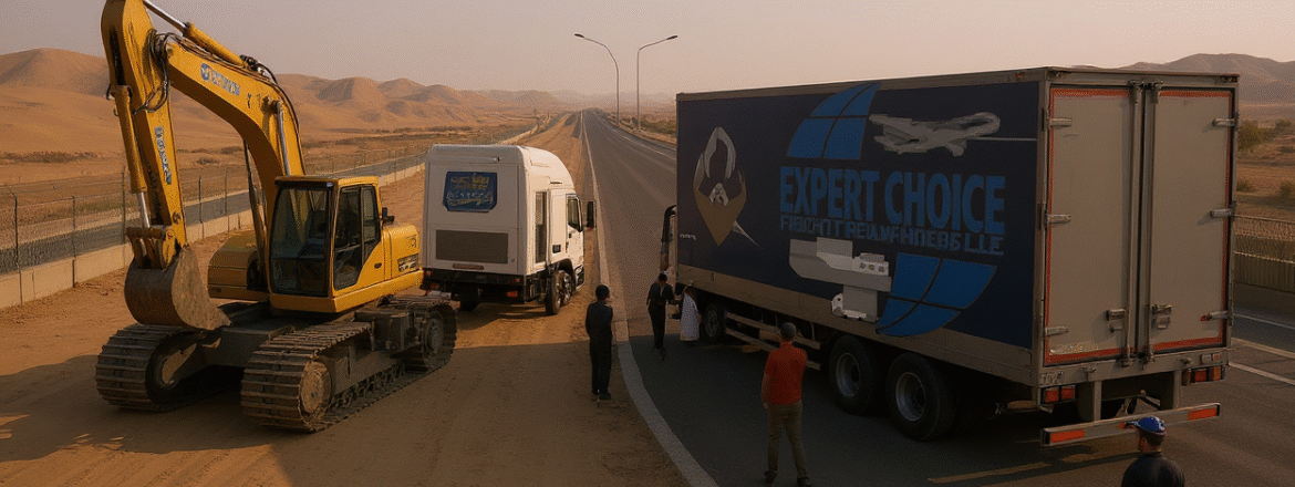 Construction equipment heavy transport from Abu Dhabi to Doha by Expert Choice Freight – road freight UAE to Qatar